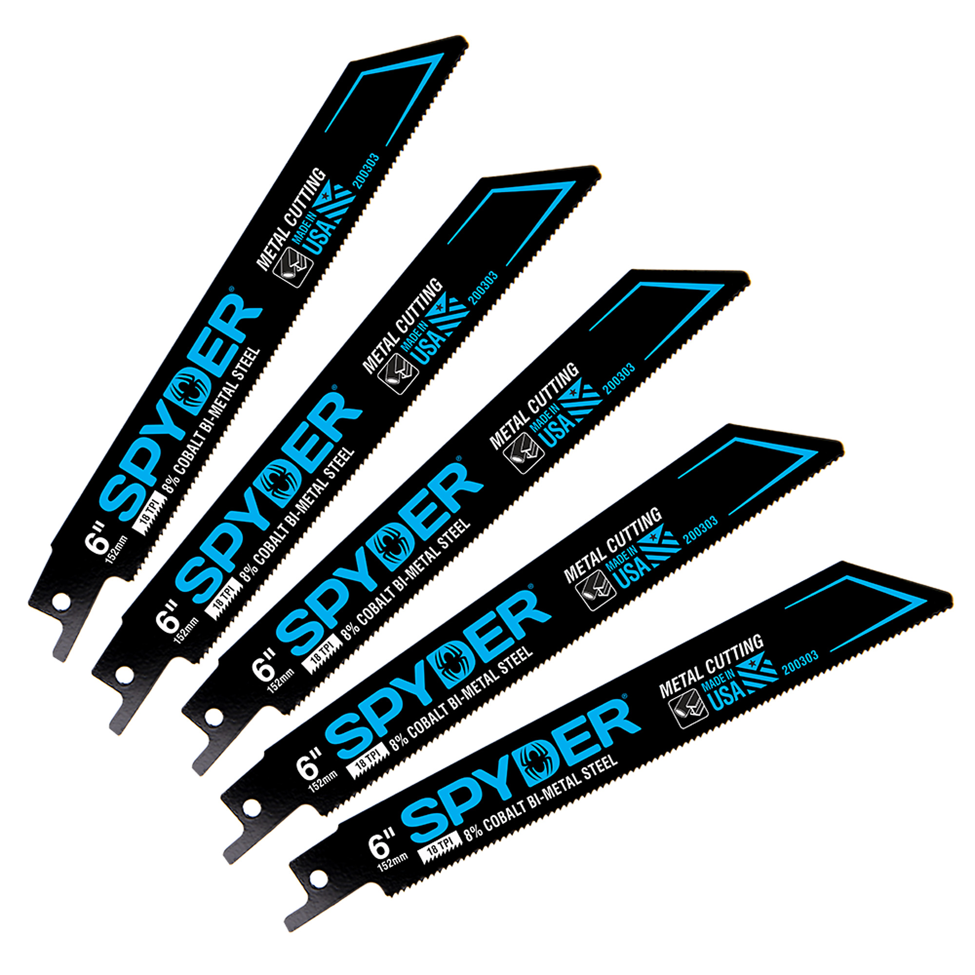 SPYDER Black Series™, 6in. 18-Tpi Metal Cutting RecipSaw Blades, 5Pk, Blade Length 6 in, Included (qty.) 5 Model# 200303